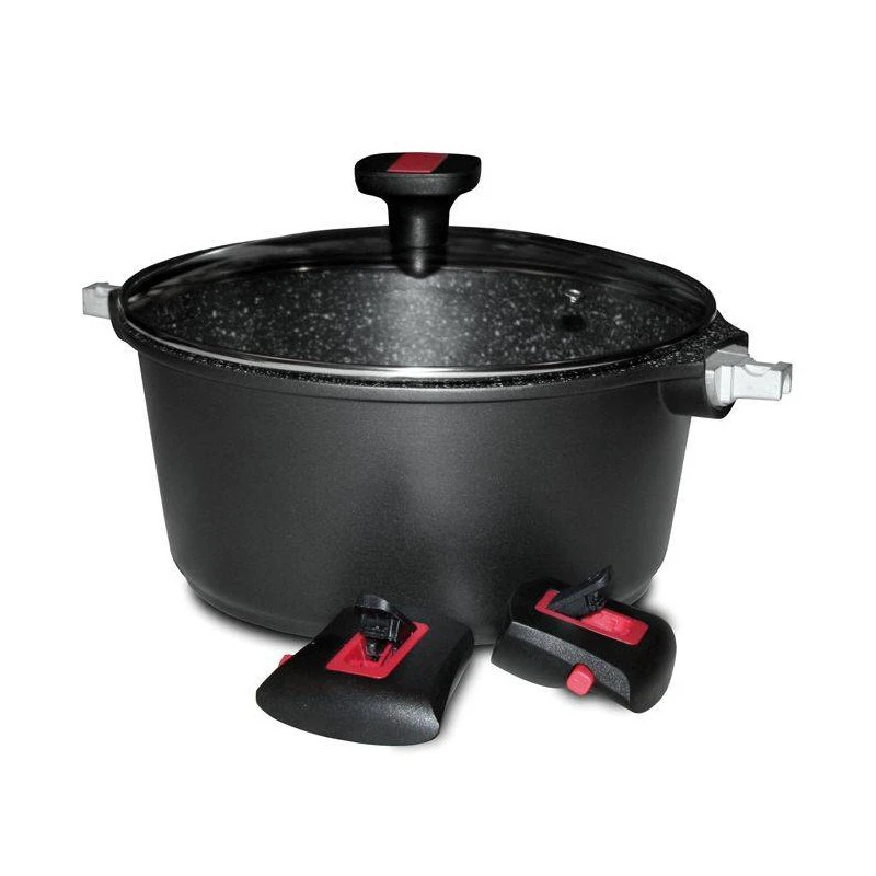 Granit PRO Faitout Fonte Aluminium Aspect Pierre Manche Amovible Induction D24 2 Granit PRO Faitout Fonte Aluminium Aspect Pierre Manche Amovible Induction D24 â Image 2