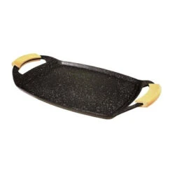 PLANCHA Induction Fonte D´aluminium Revêtue Aspect Pierre Poignées Bois