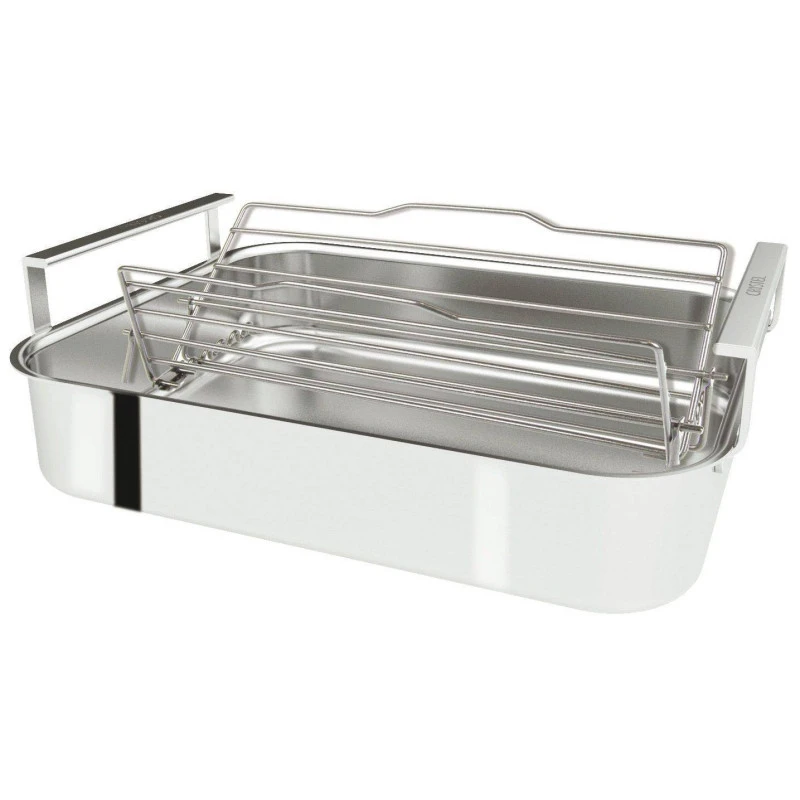Plat à Four Plaque à Rôtir à Anses Larges + Grille Rectangle Trilaminé Inox Induction CRISTEL 40 Cm 2 Plat à Four Plaque à Rôtir à Anses Larges + Grille Rectangle Trilaminé Inox Induction CRISTEL 40 Cm – Image 2